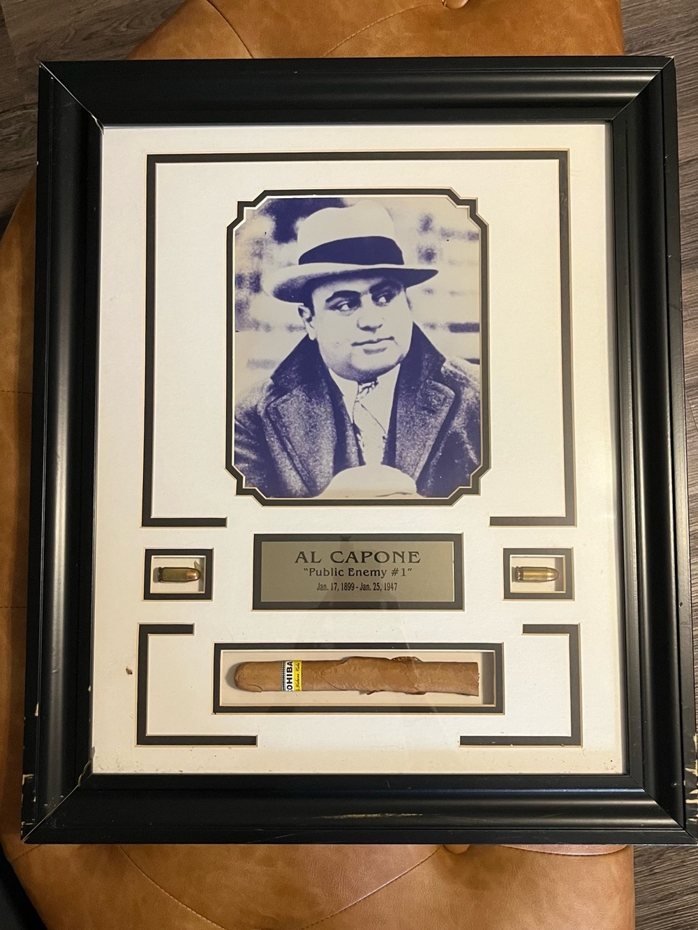 Al Capone Framed Memorabilia with Cigar Display - Black Frame